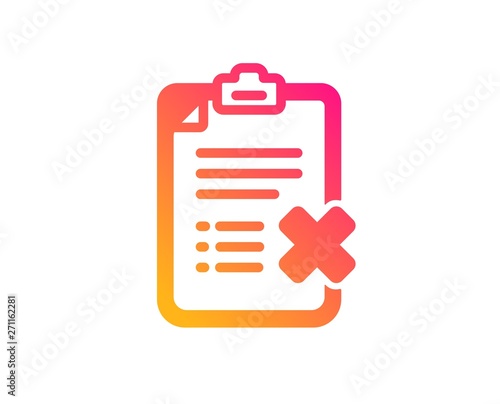 Reject checklist icon. Decline document sign. Delete file. Classic flat style. Gradient reject checklist icon. Vector