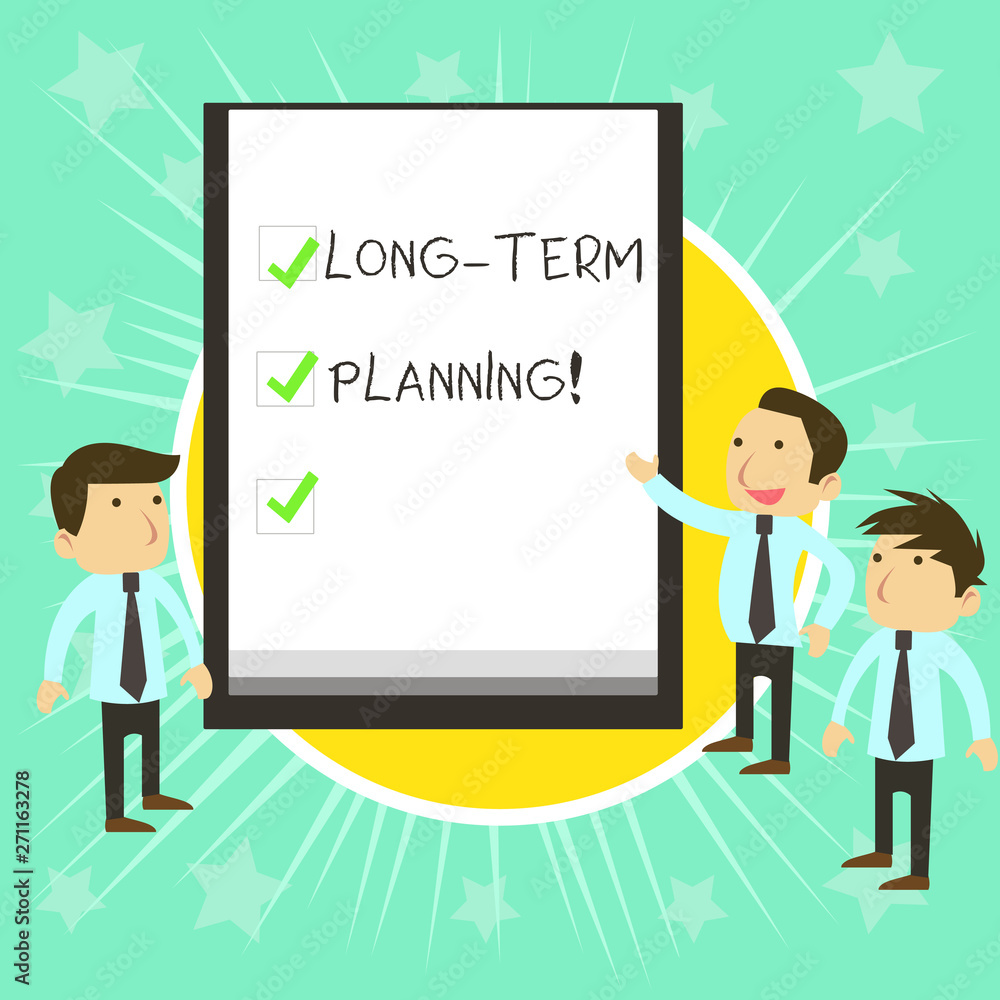 Text sign showing Long Term Planning. Business photo text establishing goals that you expected to achieve Business People Colleagues Discuss Missions Presentation Whiteboard Ticks Text sign showing Long Term Planning. Business photo text establishing goals that you expected to achieve Business People Colleagues Discuss Missions Presentation Whiteboard Ticks