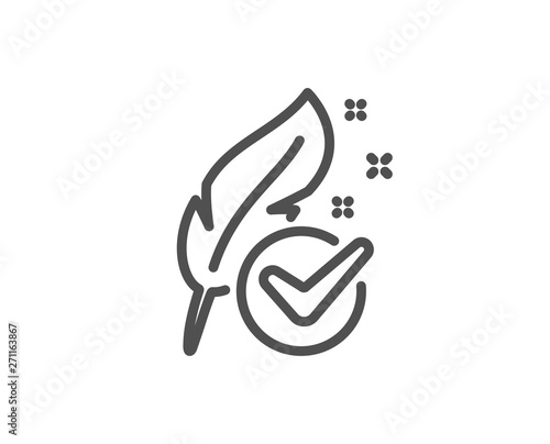 Hypoallergenic tested line icon. Feather sign. No synthetic symbol. Quality design element. Linear style hypoallergenic tested icon. Editable stroke. Vector