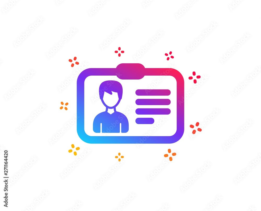 ID card icon. User Profile sign. Male Person silhouette symbol. Identification plastic card. Dynamic shapes. Gradient design identification card icon. Classic style. Vector