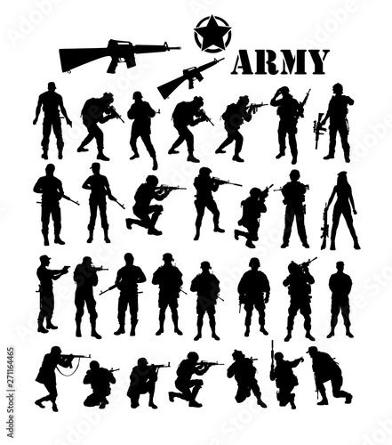 Army Soldier Activity Silhouettes, art vector design
