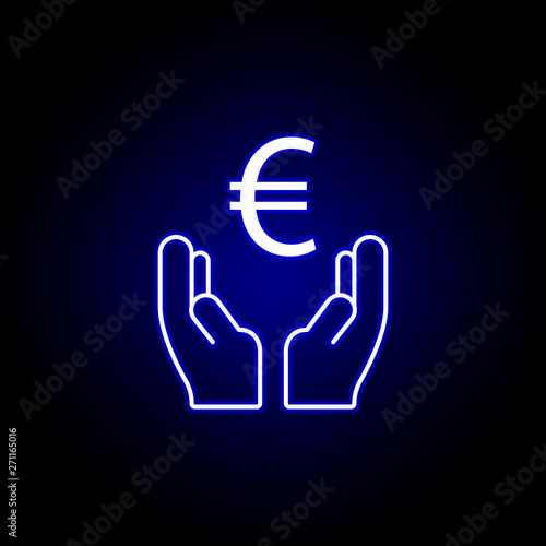 hands euro icon in neon style. Element of finance illustration. Signs and symbols icon can be used for web, logo, mobile app, UI, UX