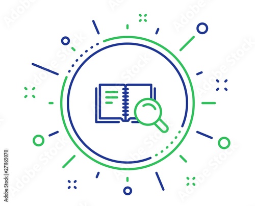 Search in Book line icon. Education symbol. Instruction or E-learning sign. Quality design elements. Technology search Book button. Editable stroke. Vector