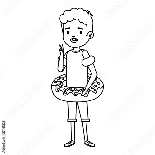 cute little boy with shirt and donut float