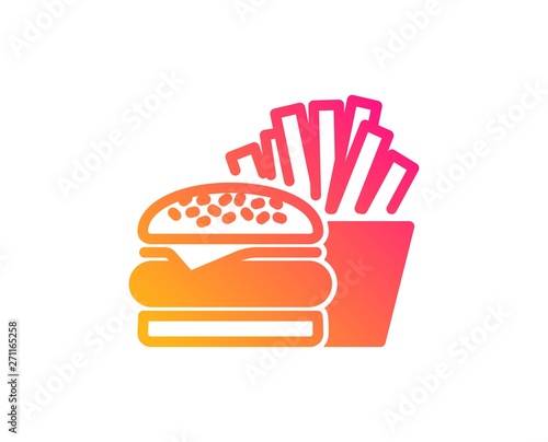 Burger with fries icon. Fast food restaurant sign. Hamburger or cheeseburger symbol. Classic flat style. Gradient burger icon. Vector