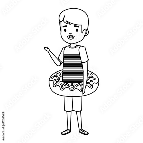 cute little boy with shirt and donut float