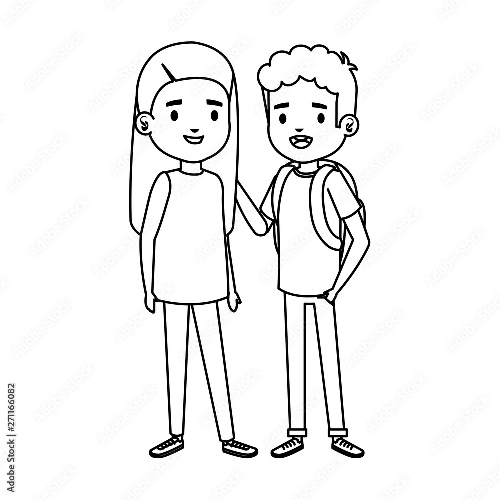 cute little kids couple with school bag characters cute little kids couple with school bag characters