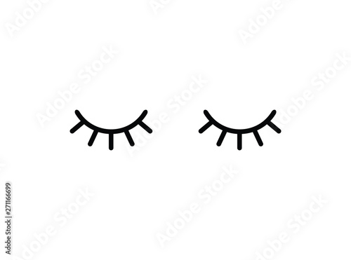 Vector flat cartoon black line eyes closed icon logo isolated on white background