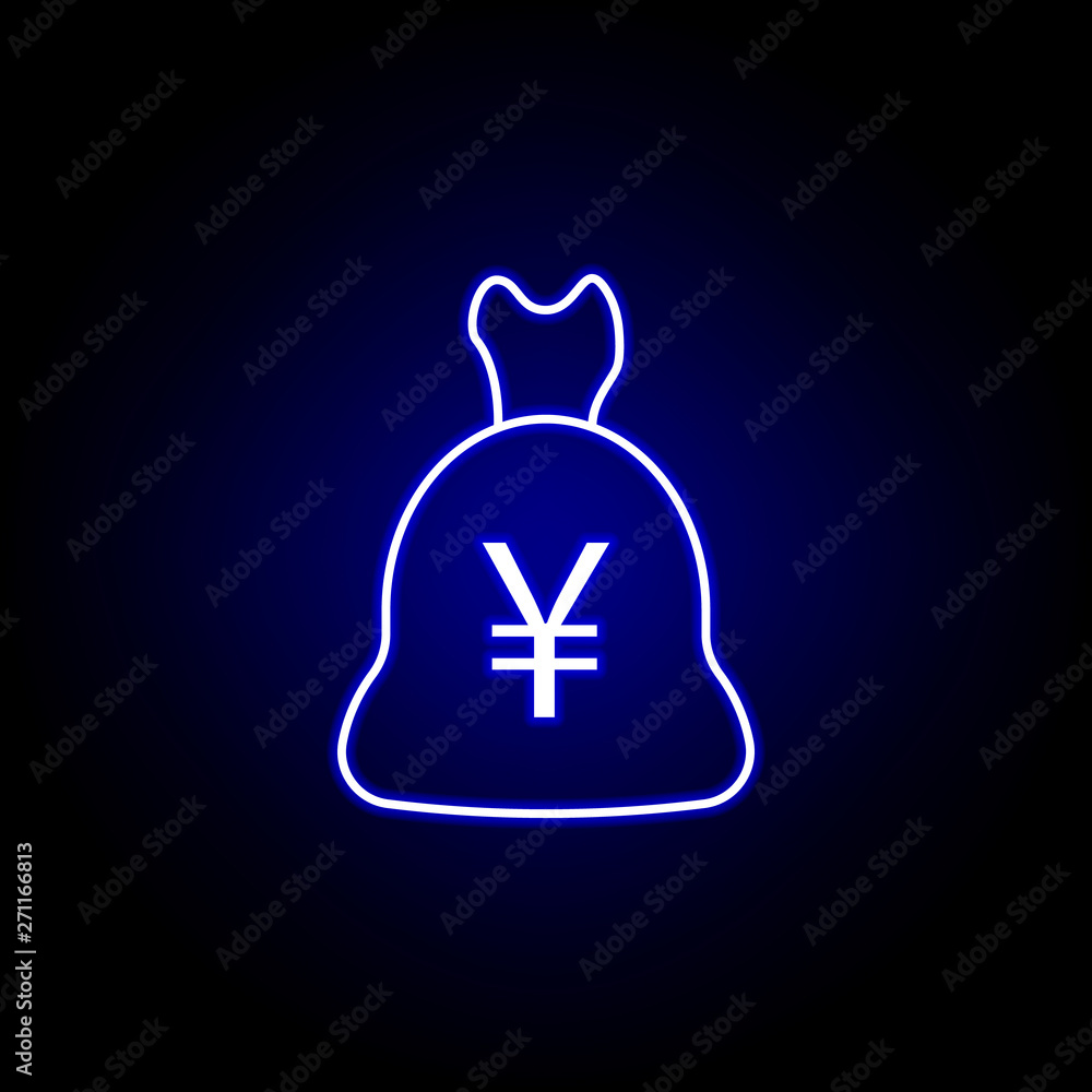 Obraz premium bag yuan icon in neon style. Element of finance illustration. Signs and symbols icon can be used for web, logo, mobile app, UI, UX