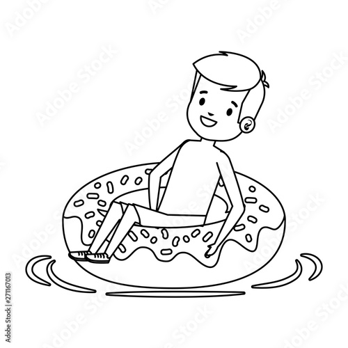 cute little boy with swimsuit and donut float