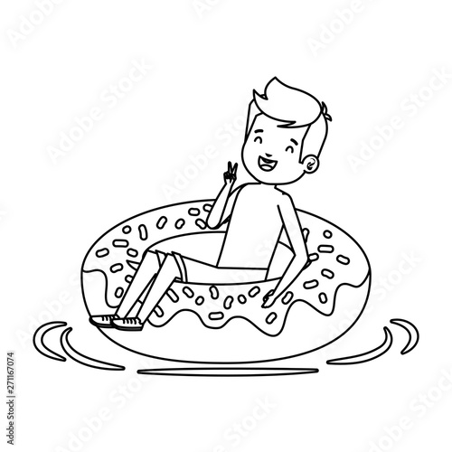 cute little boy with swimsuit and donut float