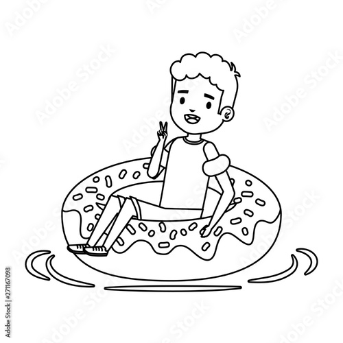 cute little boy with shirt and donut float