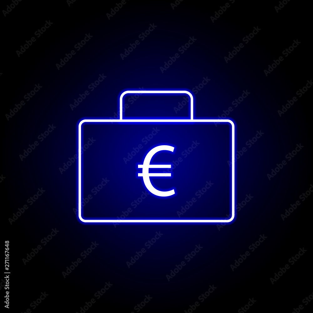 office bag euro icon in neon style. Element of finance illustration. Signs and symbols icon can be used for web, logo, mobile app, UI, UX office bag euro icon in neon style. Element of finance illustration. Signs and symbols icon can be used for web, logo, mobile app, UI, UX