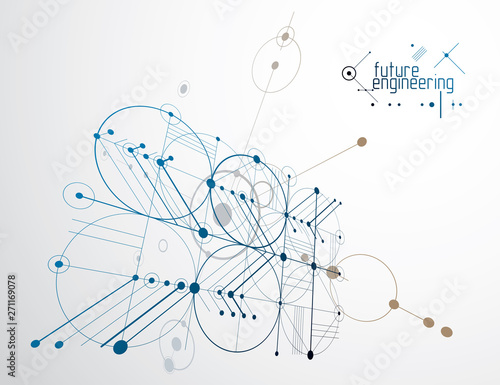 Engineering technology vector wallpaper made with circles and lines. Technical drawing abstract background.