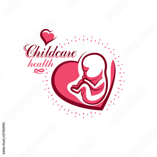 Vector embryo emblem isolated on white. New life beginning drawing. Maternity ward abstract emblem