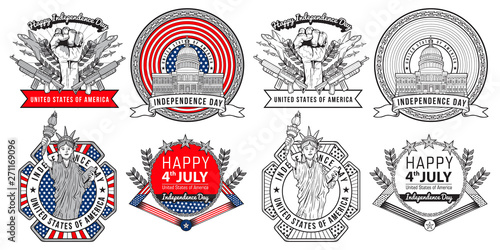 label and logo design forth of july united states independence day greeting illustration