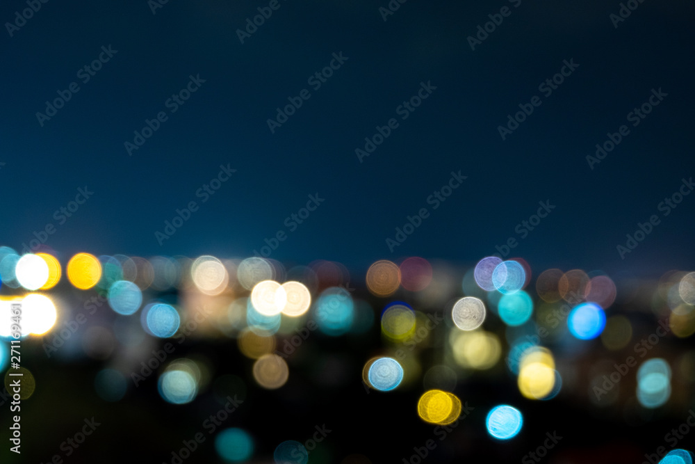 light bokeh city landscape at night sky with many stars, blurred background concept.
