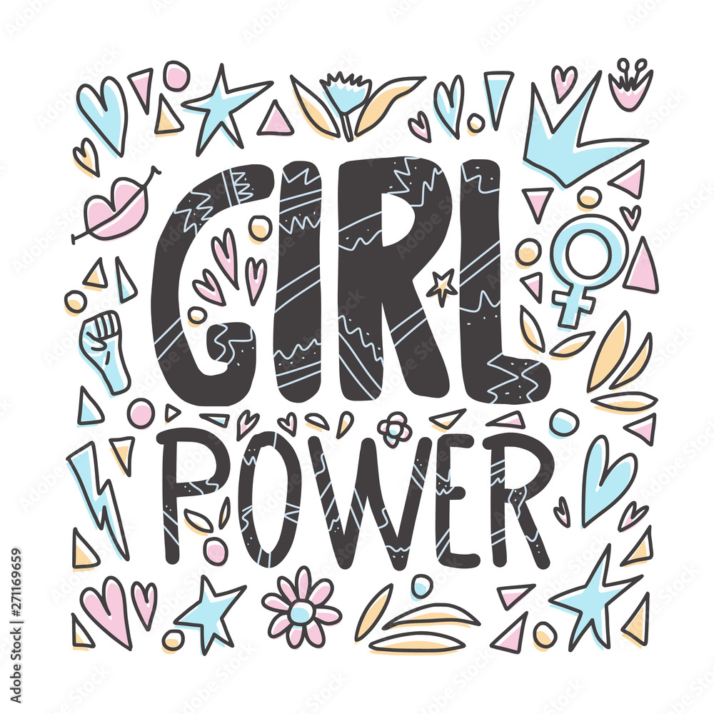 Obraz premium Girl power poster. Vector concept text with decor.