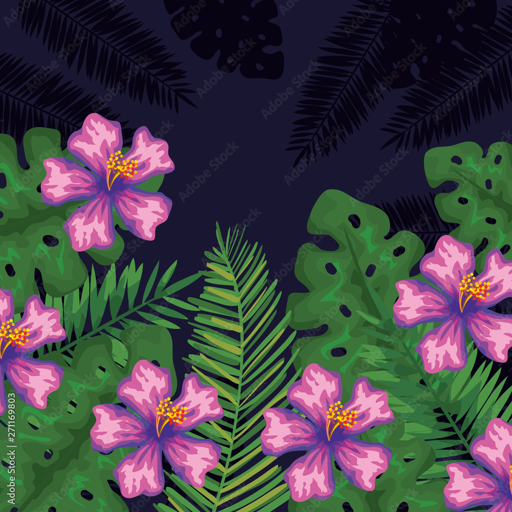 tropical flowers with leaves plants background tropical flowers with leaves plants background