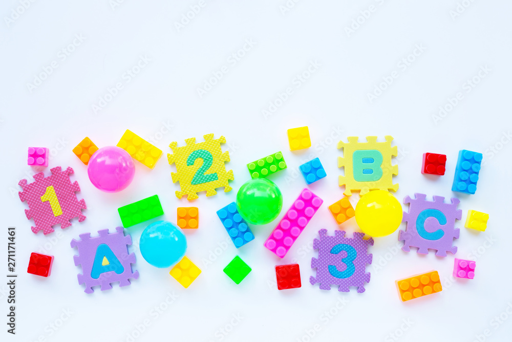 Colorful Kids toys on white background. Colorful Kids toys on white background.