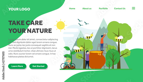 ecology and environment creative illustration vector for landing page , small people in ecology and environment illustration vector , save the planet, save energy, Earth Day landing page