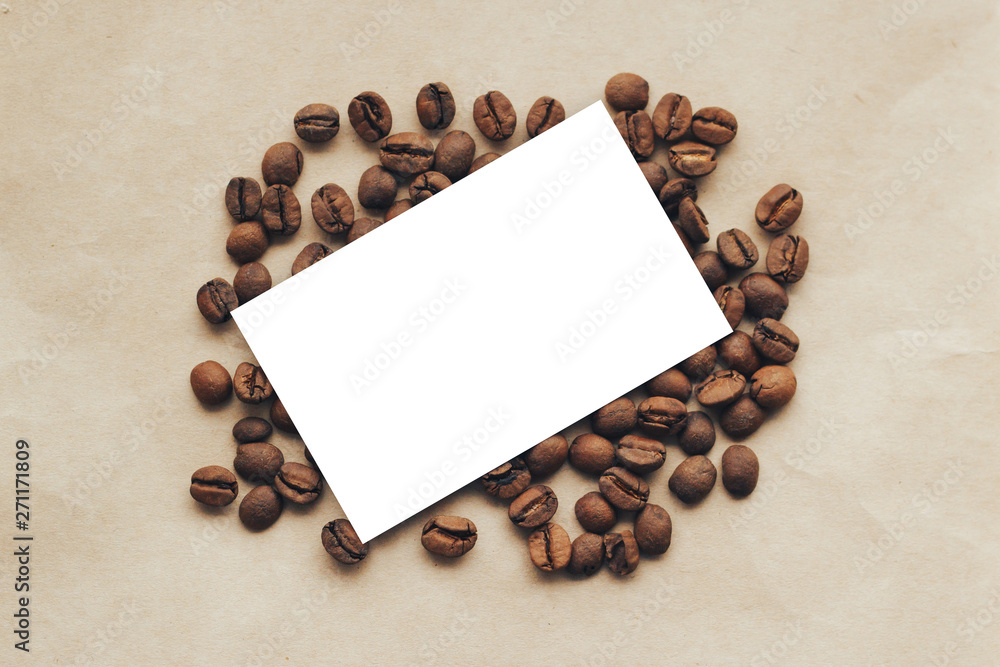 custom made wallpaper toronto digitalMock up of blank  business card with roasted coffee beans.