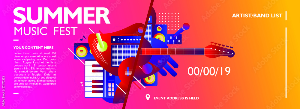 music festival banner design with colorful music instrument on gradient background Stock Vector | Adobe Stock