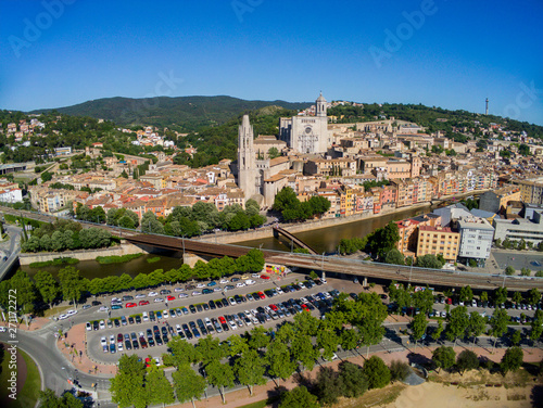 Aerial view in Girona, city of Catalonia,Spain. Drone Photo photo