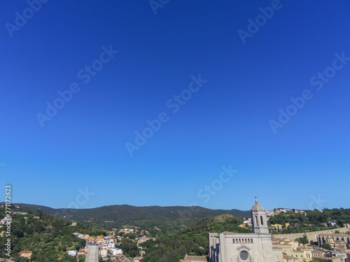 Aerial view in Girona, city of Catalonia,Spain. Drone Photo