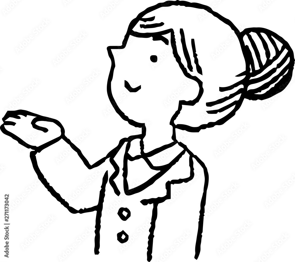 Fototapeta premium Monochrome Illustration of hand drawn cute woman pointing sideways