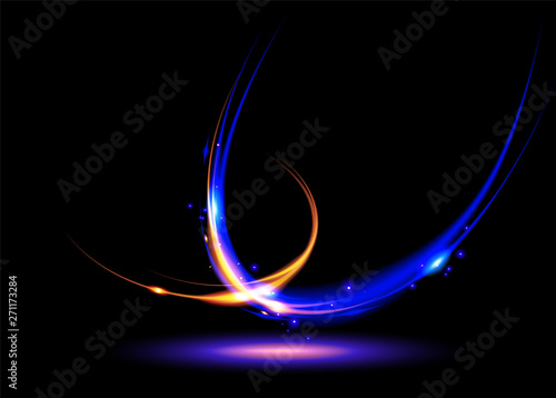 An abstract light trail in futuristic art.  It is suitable for being as a background template, or a part of design in science, fantasy or technology related theme.