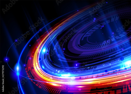 An abstract rotating frame in futuristic style.  It is suitable for being as a background template, or a part of design in science, fantasy or technology related theme.
