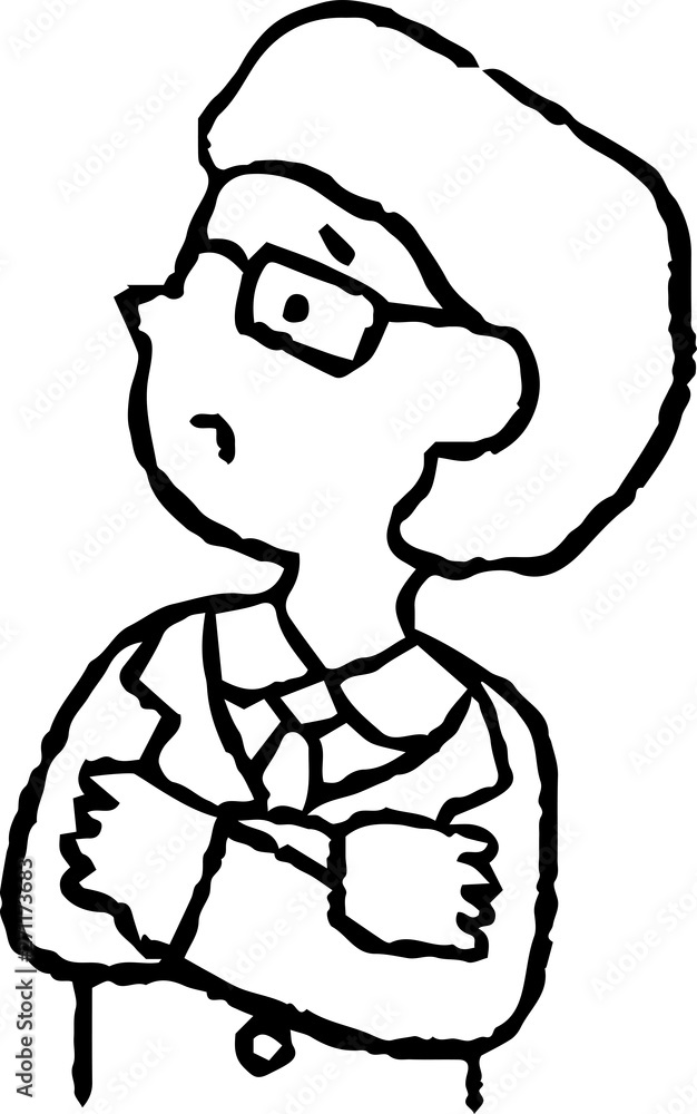 Monochrome Illustration of hand-drawn sideways businessman 
