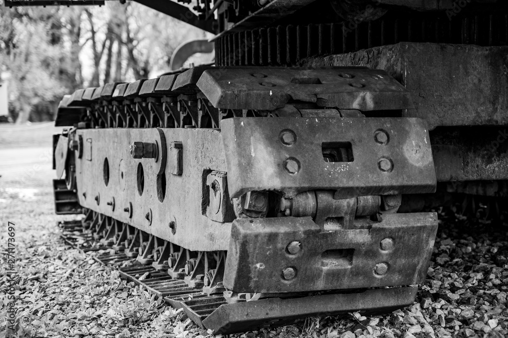 Continuous track on broken down mining excavator Continuous track on broken down mining excavator