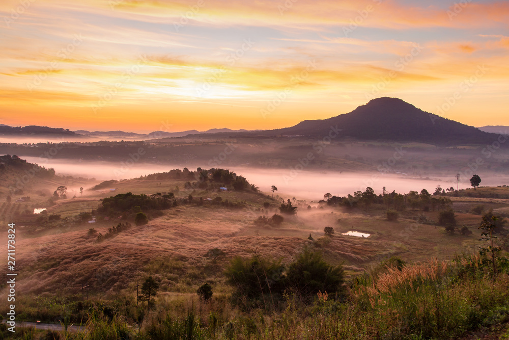 Top views landscape with the mist at Khao Ta Kean Ngo, Khao Kho District, Phetchabun, Thailand