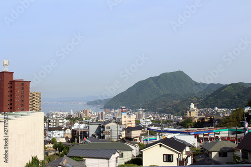 The landscape of Beppu in Oita and seashore during daytime © leodaphne