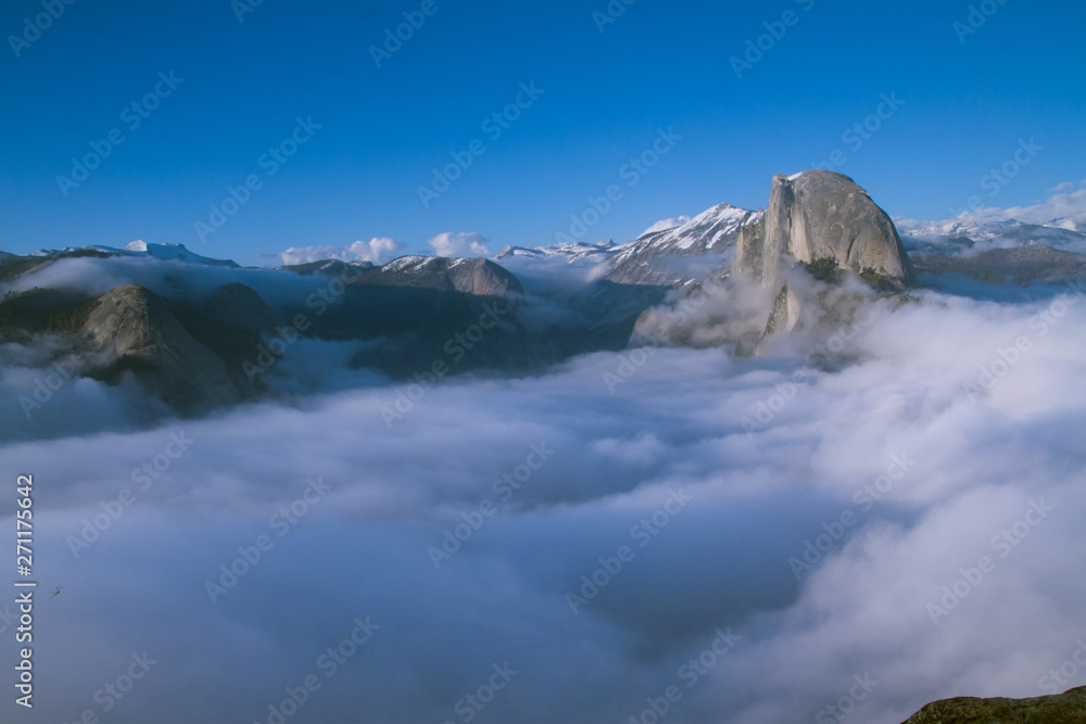 Yosemite Valley Aerial View above the Clouds after a Spring Storm