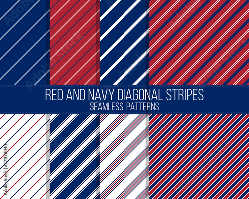 red and navy diagonal stripes, seamless patterns set