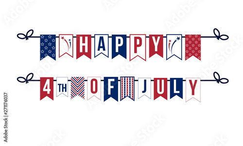 happy 4th of july, garland with red and navy letters