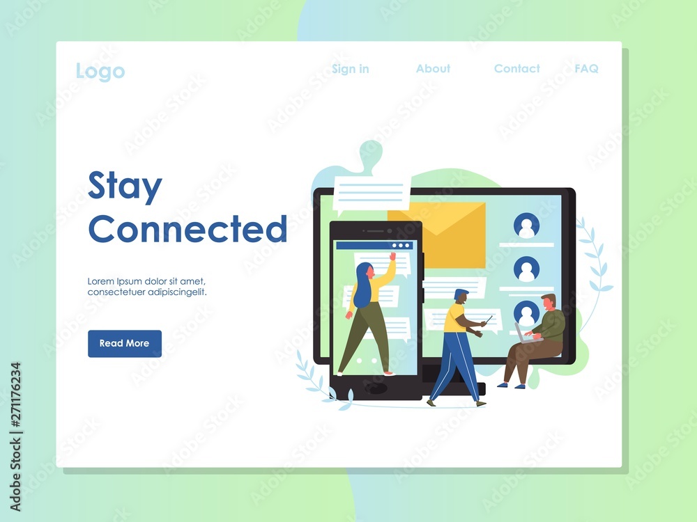 Stay connected vector website landing page design template