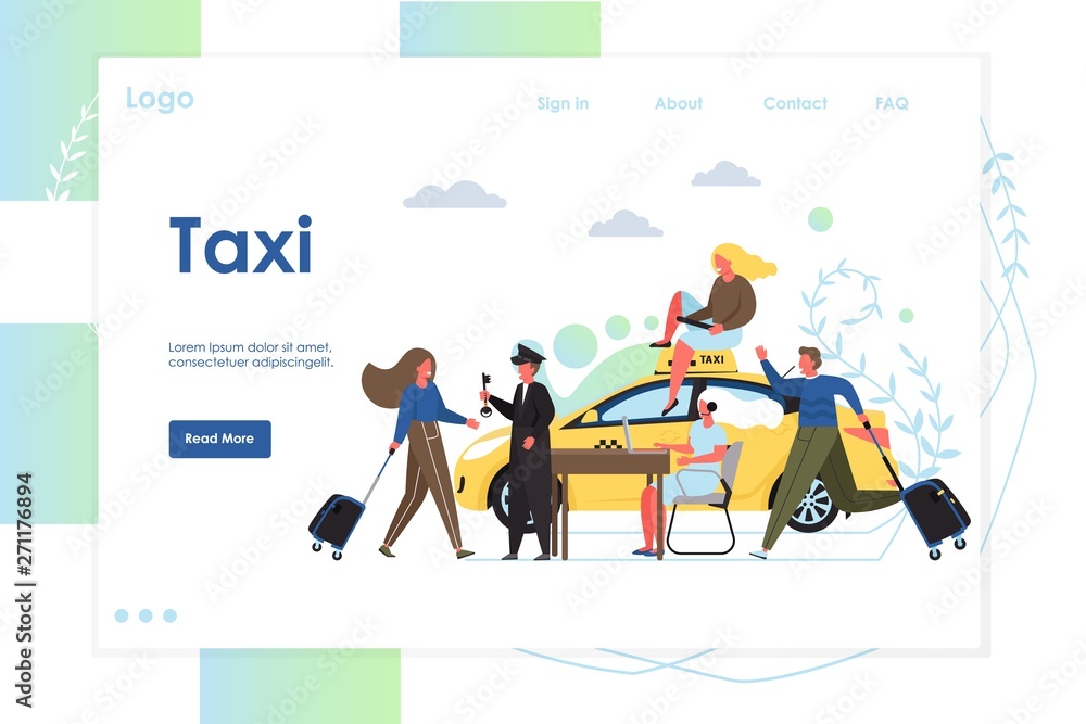 Taxi vector website landing page design template