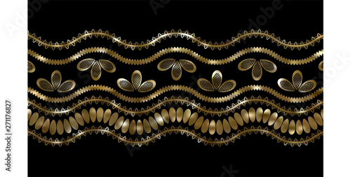 Golden tracery pattern on a black background. Vector.