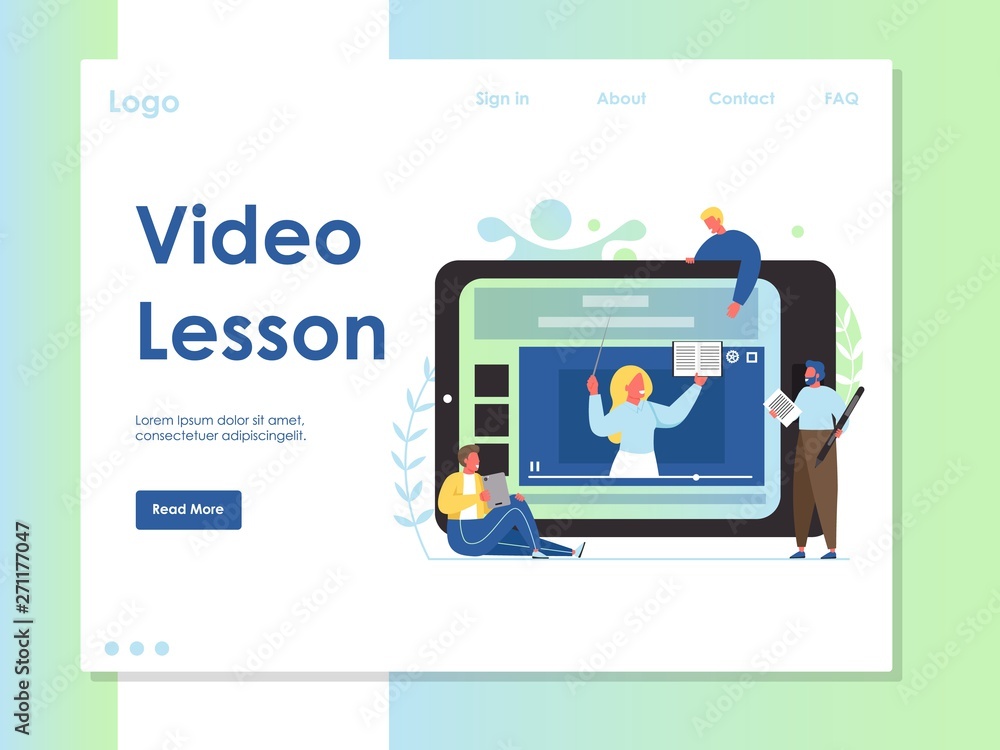 Video lesson vector website landing page design template Video lesson vector website landing page design template