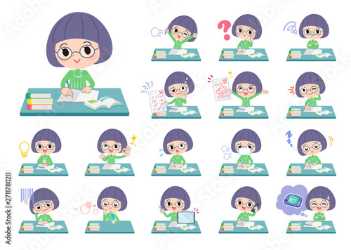 Green clothing Glasses girl_study