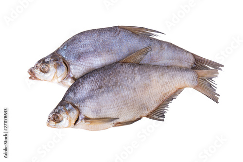 Dried fish for beer isolated on a white background. View from above