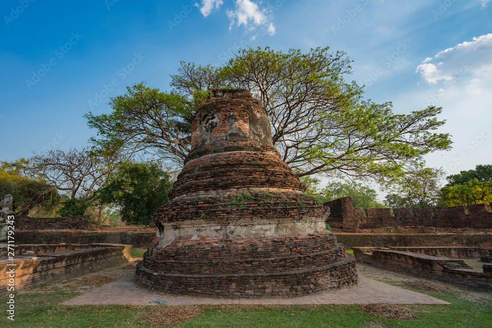 Ancient temple in Ayutthaya, Thailand. The temple is on the site of the old Royal Palace of ancient capital of Ayutthaya