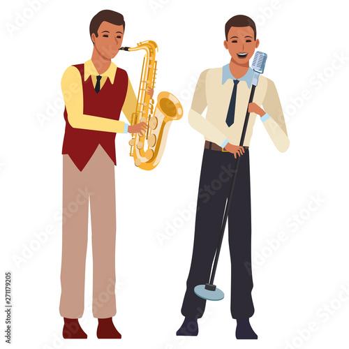 musician playing saxophone and singing