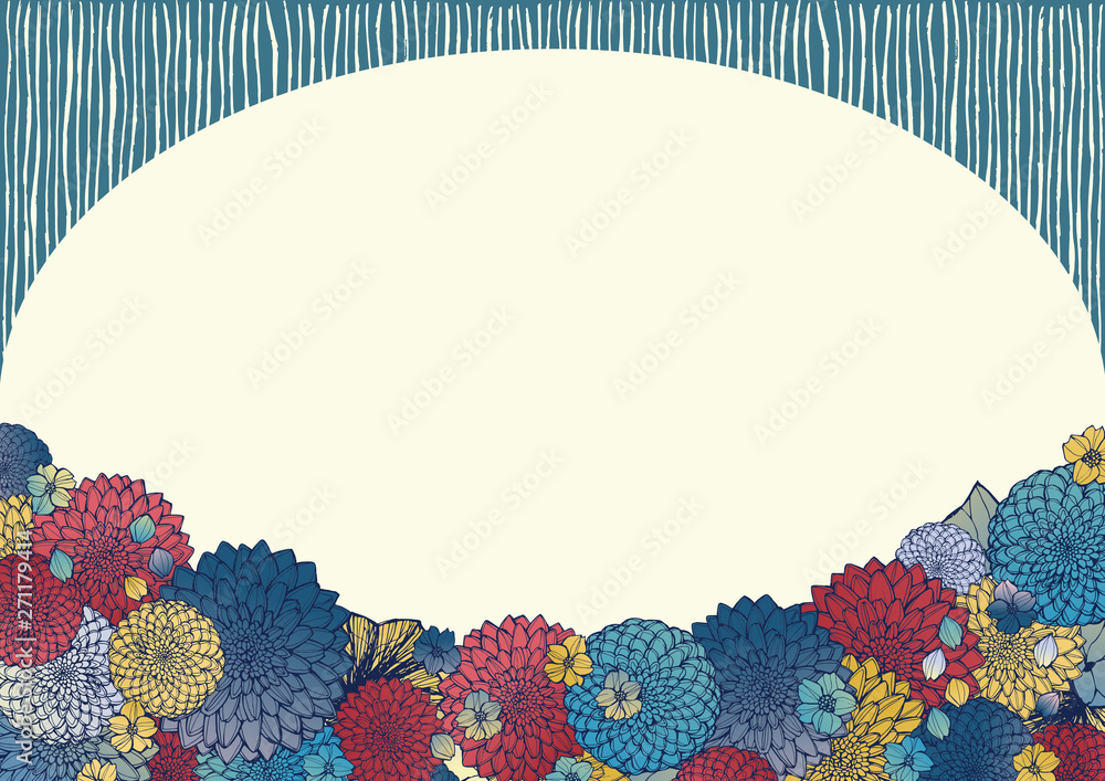 和柄の背景素材 レトロ アンティーク 和風 着物風 手書きの花柄 結婚式のフレーム素材 Stock イラスト Adobe Stock