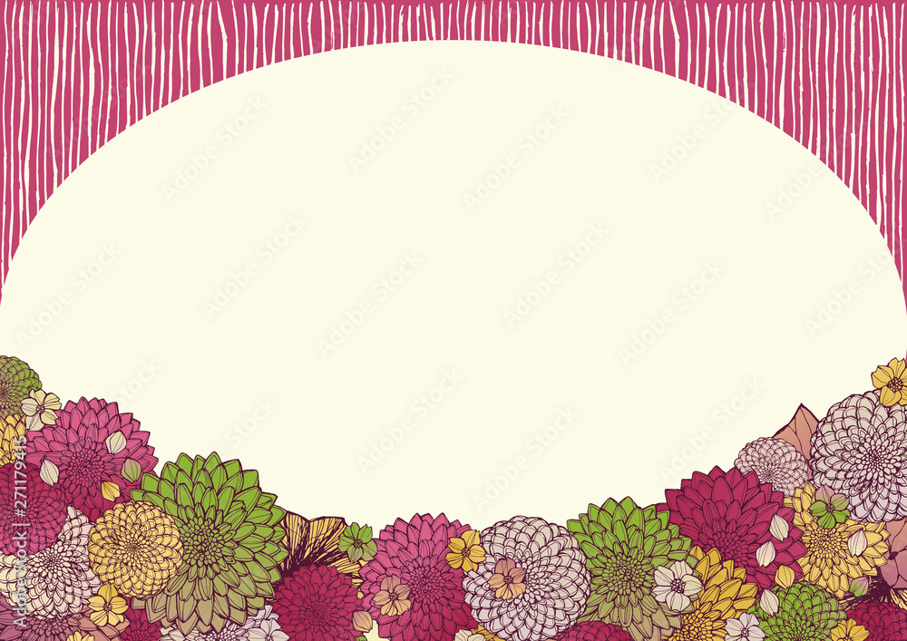 和柄の背景素材 レトロ アンティーク 和風 着物風 手書きの花柄 結婚式のフレーム素材 Stock Illustration Adobe Stock
