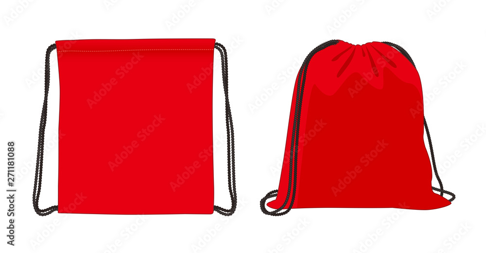 Blank drawstring bag red foldable backpack cloth bag vector